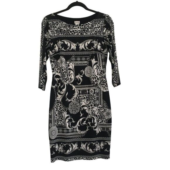 Cache Black White 3/4 length sleeve silk dress - Picture 1 of 6